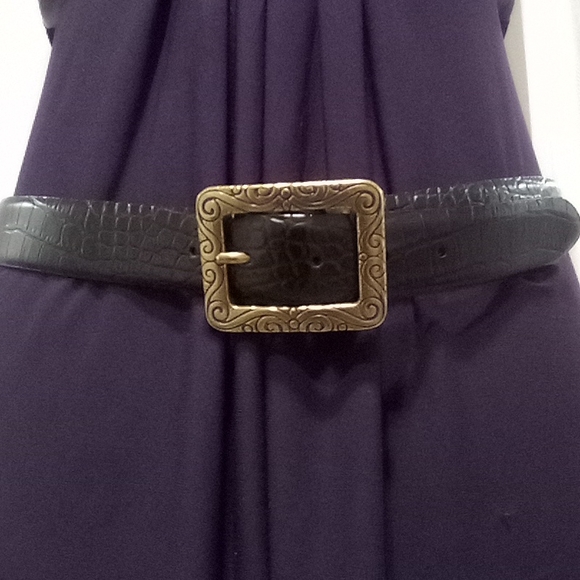 Lake Shore Drive Black Gater Bronze Scrollwork Buckle Belt - Picture 8 of 16